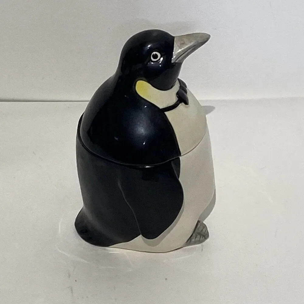 OTAGIRI Penguin Ceramic Figurine Music Trinket Box Japan Wind Up Musical‎ Vtg